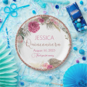 Quinceanera Rose Gold Glitzer Blumenpapierplatte Pappteller (Party)