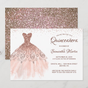Quinceanera Rose Gold Glitzer Dress Glam Party Einladung