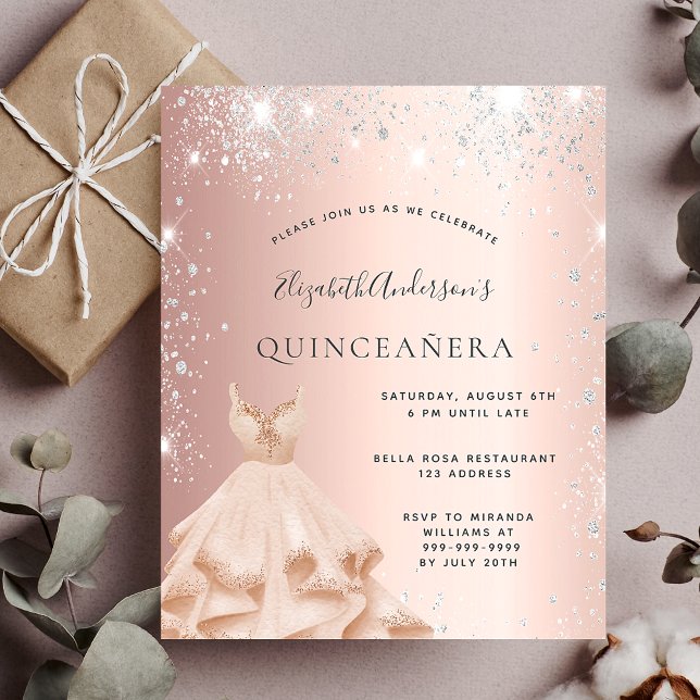 Quinceanera Rose Gold Glitzer Einladung (Von Creator hochgeladen)