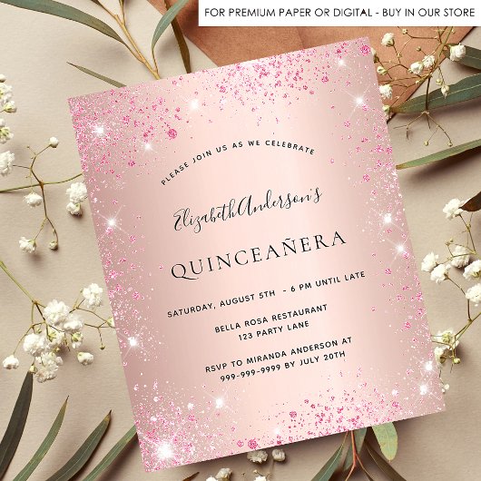 Quinceanera Rose Gold Glitzer Einladung Flyer