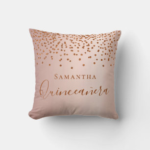 Quinceanera Rose Gold Glitzer fällt Namen Kissen