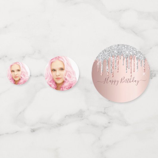 Quinceanera Rose Gold Glitzer Foto Konfetti (Rückseiten)