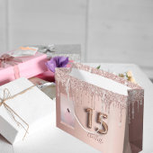 Quinceanera Rose Gold Glitzer Foto Monogramm Große Geschenktüte