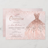 Quinceañera, Rose Gold Glitzer Kleid Einladung (Vorne/Hinten)