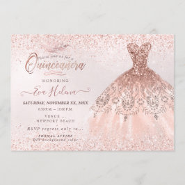 Quinceañera, Rose Gold Glitzer Kleid Einladung