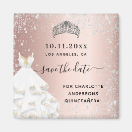 Quinceanera Rose Gold Glitzer Kleid Save the Date Magnet