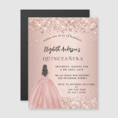 Quinceanera Rose Gold Glitzer Luxus Magneteinladung (Vorne/Hinten)