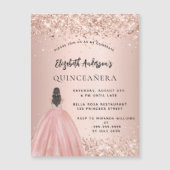 Quinceanera Rose Gold Glitzer Luxus Magneteinladung (Vorderseite)