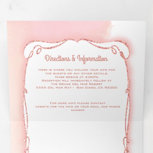 Quinceanera Rose Gold Glitzer Mexican Fiesta Dreifach Gefaltete Einladung (Innen Erste Seite)