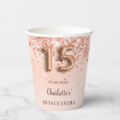 Quinceanera Rose Gold Glitzer Name Pappbecher (Vorderseite)