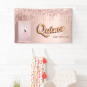 Quinceanera Rose Gold Glitzer Rosa Foto Banner (Insitu)