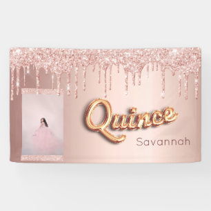 Quinceanera Rose Gold Glitzer Rosa Foto Banner