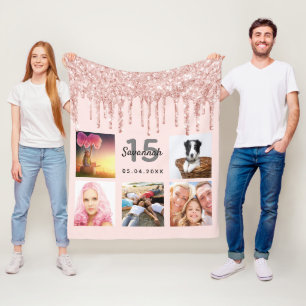 Quinceanera Rose Gold Glitzer Rosa Foto Fleecedecke