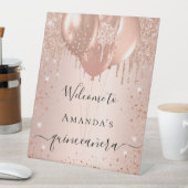 Quinceanera Rose Gold Glitzer Rose Party Empfang Sockelschild (In Situ)