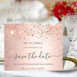 Quinceanera Rose Gold Glitzer Save the Date
