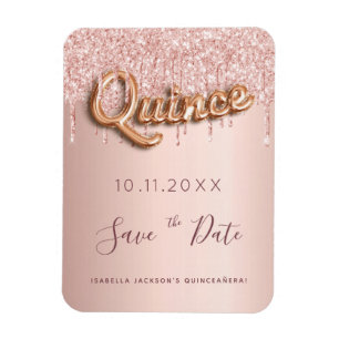 Quinceanera Rose Gold Glitzer Save the Date Magnet