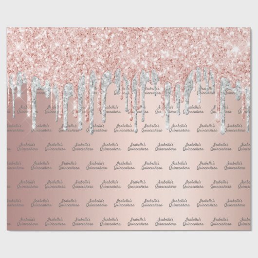 Quinceanera Rose Gold Glitzer Silberfunkel Geschenkpapier (Flach)