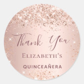 Quinceanera Rose Gold Glitzer Staub vielen Dank Runder Aufkleber (Vorderseite)