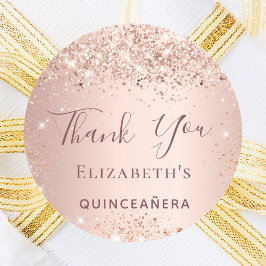 Quinceanera Rose Gold Glitzer Staub vielen Dank Runder Aufkleber