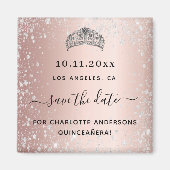 Quinceanera Rose Gold Glitzer Tiara Save the Date Magnet (Vorne)