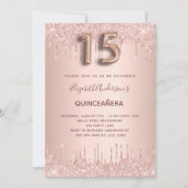 Quinceanera Rose Gold Glitzer Tropfen erröten Einladung (Vorderseite)