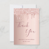 Quinceanera Rose Gold Glitzer Tropfen Glattleder Dankeskarte (Vorderseite)