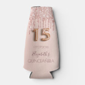 Quinceanera Rose Gold Glitzer Tropfen Monogramm Flaschenkühler (Vorderseite)
