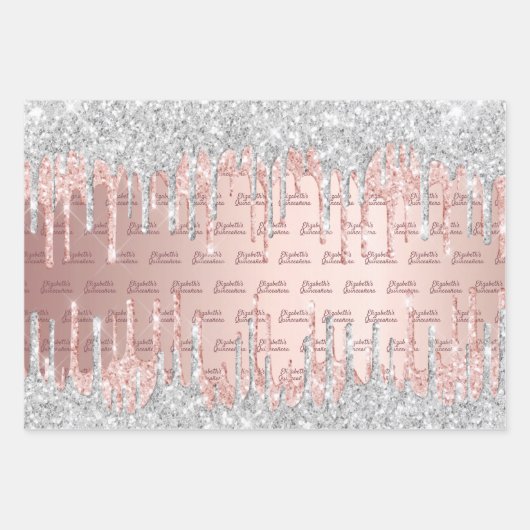 Quinceanera Rose Gold Glitzer Tropfen pink silber Geschenkpapier Set (Vorderseite 2)