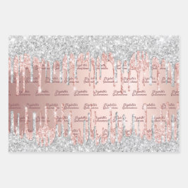 Quinceanera Rose Gold Glitzer Tropfen pink silber Geschenkpapier Set