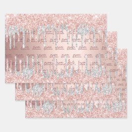 Quinceanera Rose Gold Glitzer Tropfen pink silber Geschenkpapier Set