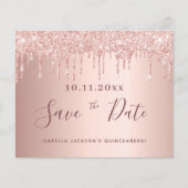 Quinceanera Rose Gold Glitzer Tropfen Save the Dat (Vorderseite)