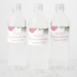 Quinceanera Rose Gold Glitzer Wasserflasche Wasserflaschenetikett