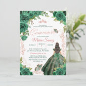 Quinceañera Rose Gold Hunter Green Einladung (Stehend Vorderseite)