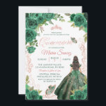 Quinceañera Rose Gold Hunter Green Einladung<br><div class="desc">Rose Gold Hunter Green mexikanische Blumenkatze Einladung</div>