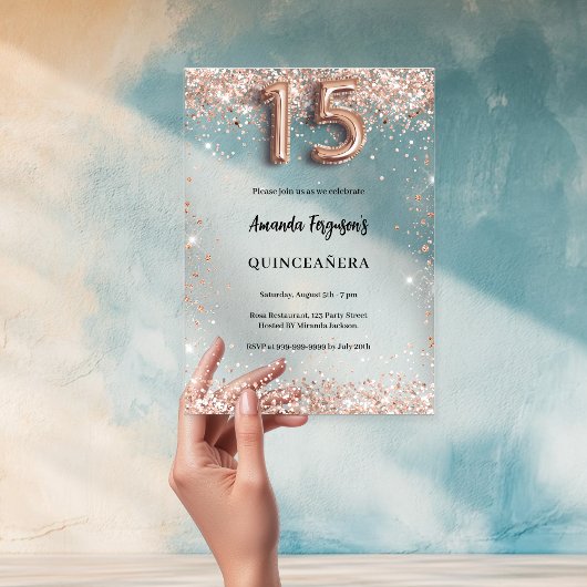 Quinceanera Rose Gold klares Party Acryleinladungen