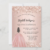 Quinceanera Rose Gold Kleid 2 Personen Zwillinge L Einladung (Vorderseite)