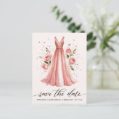 Quinceañera Rose Gold Kleid Save the Date Postkarte (Stehend Vorderseite)