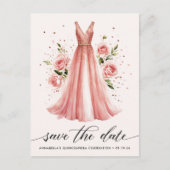Quinceañera Rose Gold Kleid Save the Date Postkarte (Vorderseite)