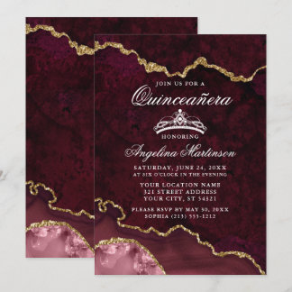 Quinceanera Rose Gold Marble Agate Geode Einladung