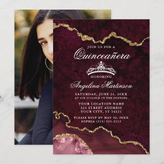 Quinceanera Rose Gold Marble Agate Geode Foto Einladung