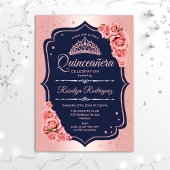 Quinceanera - Rose Gold Navy Einladung