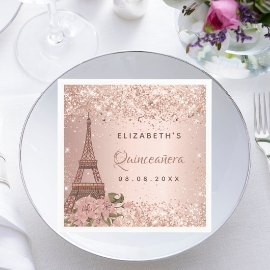 Quinceanera Rose gold Paris Eiffelturm Serviette