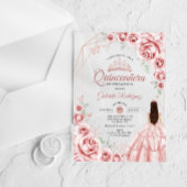 Quinceanera Rose Gold Pink Dress Floral Acryleinladungen