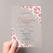 Quinceanera Rose Gold Pink Floral Acryleinladungen (Insitu (Handheld))