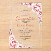 Quinceanera Rose Gold Pink Floral Acryleinladungen (Vorderseite)