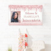 Quinceanera Rose Gold Pink Glitzer Tropfen Foto Banner (Insitu)