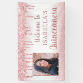 Quinceanera Rose Gold Pink Glitzer Tropfen Foto Banner (Vertikal)