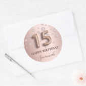 Quinceanera Rose Gold rosa Diamanten Ballon Schrif Runder Aufkleber (Umschlag)