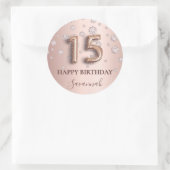 Quinceanera Rose Gold rosa Diamanten Ballon Schrif Runder Aufkleber (Tasche)