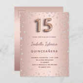 Quinceanera Rose Gold rosa Diamanten Ballonskript Postkarte (Vorne/Hinten)